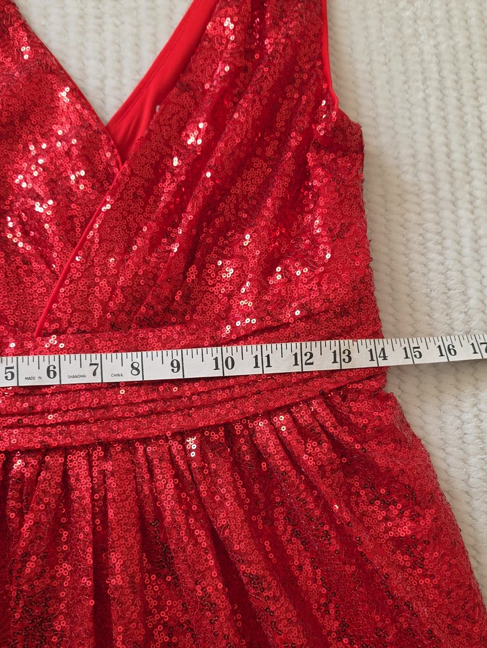 Kate Kasin Red Sequin V-Neck Evening Gown